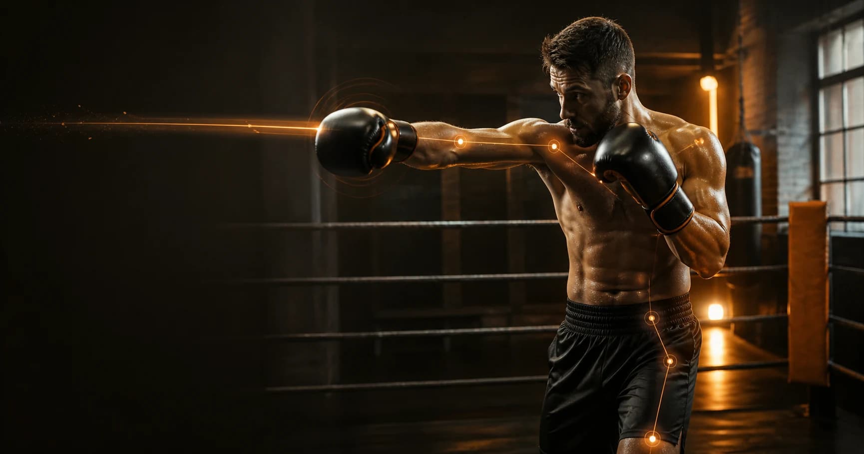 Boxeador extiende el jab mientras Boxing AI analiza la trayectoria
