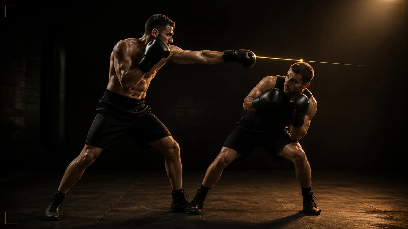Boxeador realiza una esquiva corta hacia el exterior frente a un jab recto mientras mantiene una posición equilibrada y las manos en guardia